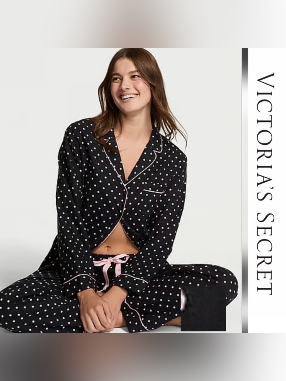 NWT | Victoria’s Secret | Modal Long Pajama Set | Black & Pink Polka Dots | Med